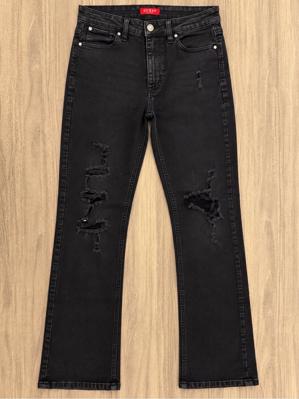 GUESS Los Angeles Black Distressed Ripped Jeans Women’s 30x27 Y2K